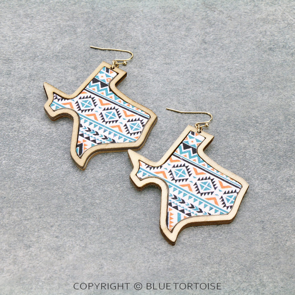 Western Style Texas Map Wood Dangle Earrings