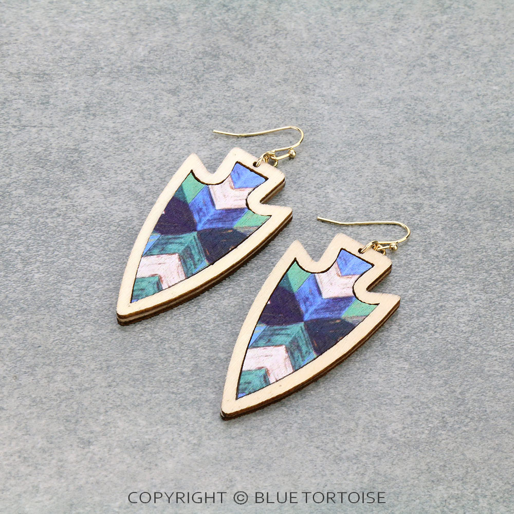 Wood Arrowhead Dangle Earrings
