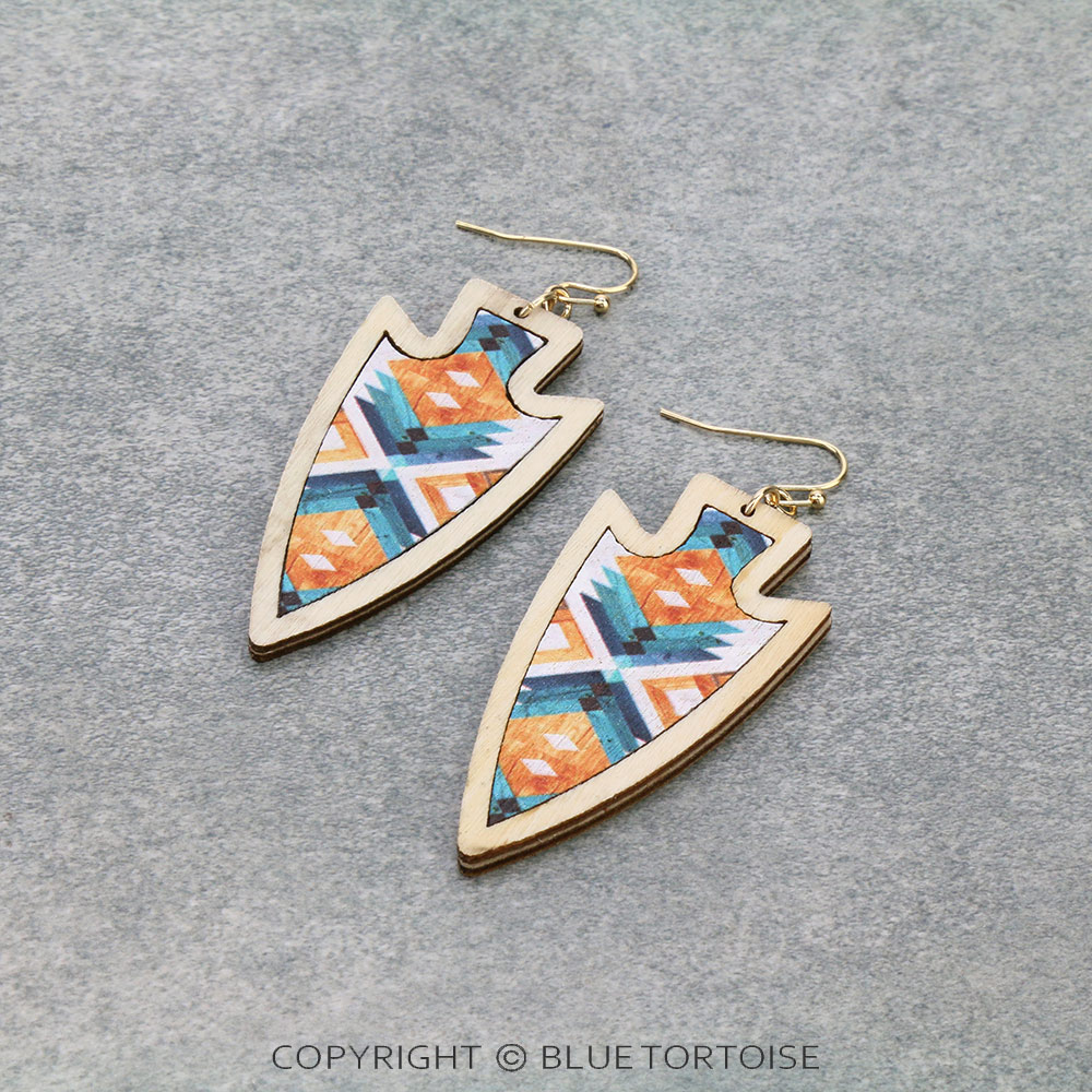 Wood Arrowhead Dangle Earrings