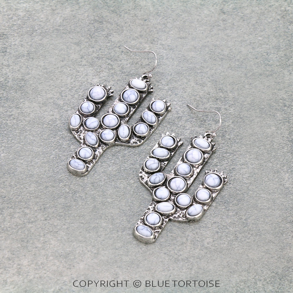 Western Cactus Stone Dangle Earrings