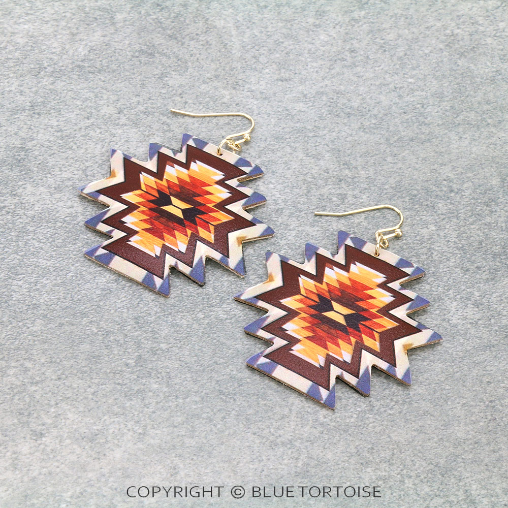 Western Style Aztec Leather Dangle Earrings