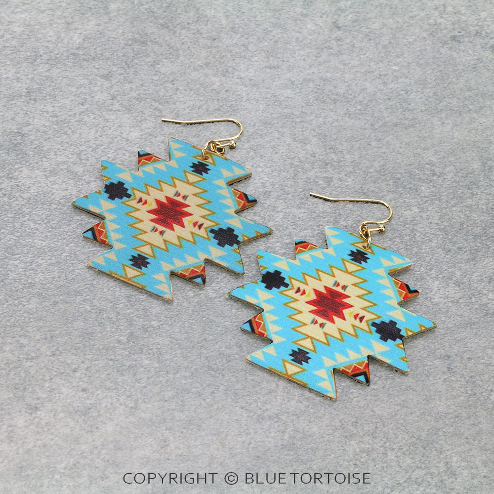 Western Style Aztec Leather Dangle Earrings