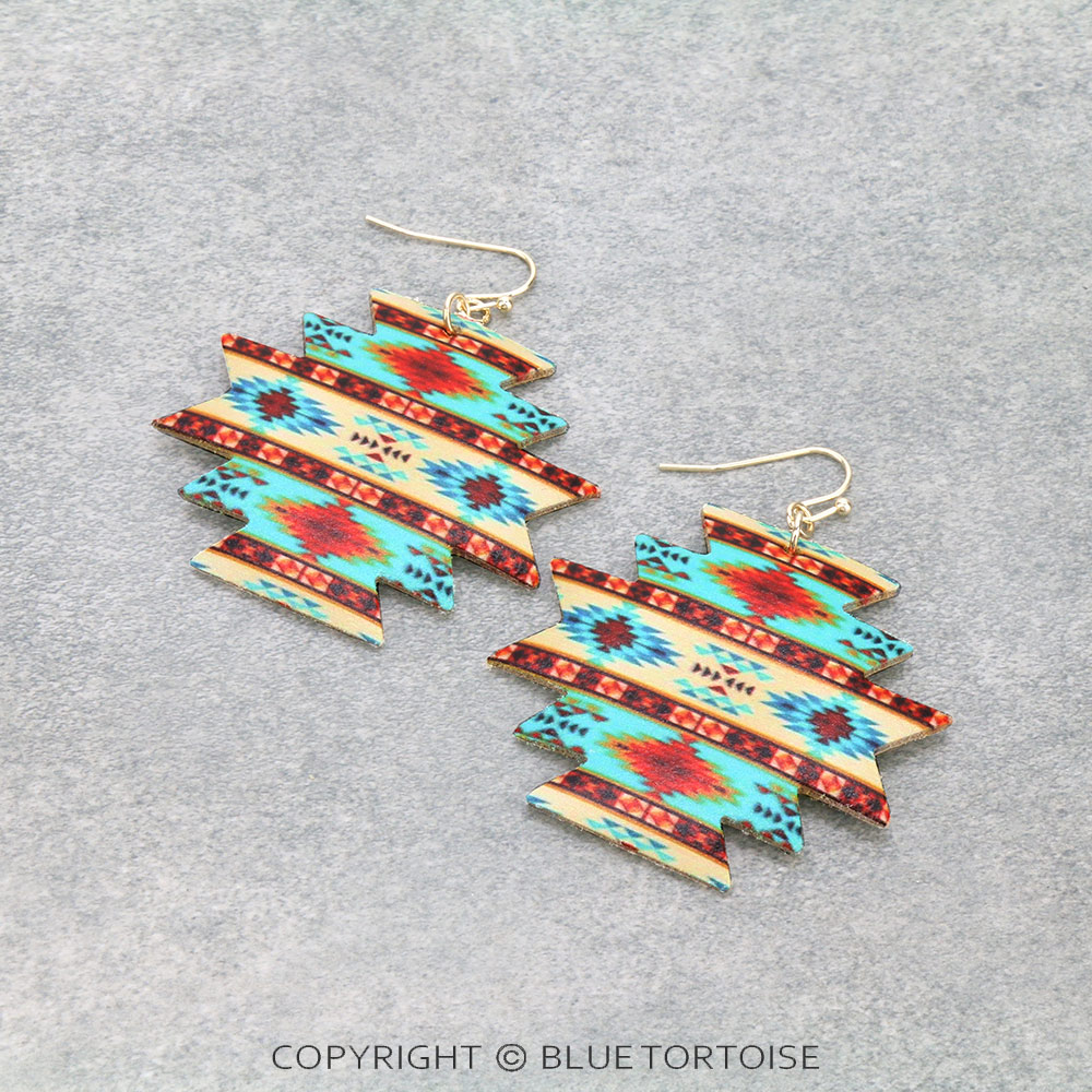 Western Style Aztec Leather Dangle Earrings