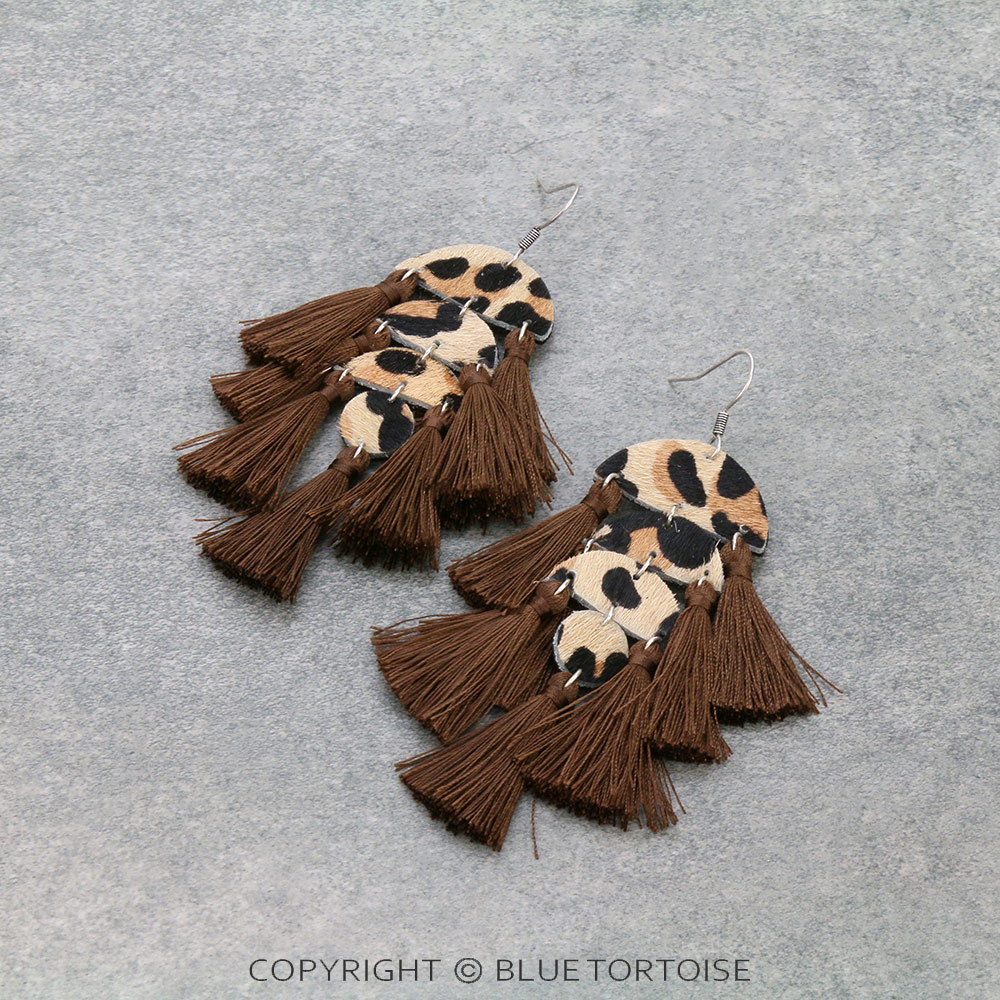 Genuine Leather Cow Hide Tassel Dangle Earrings