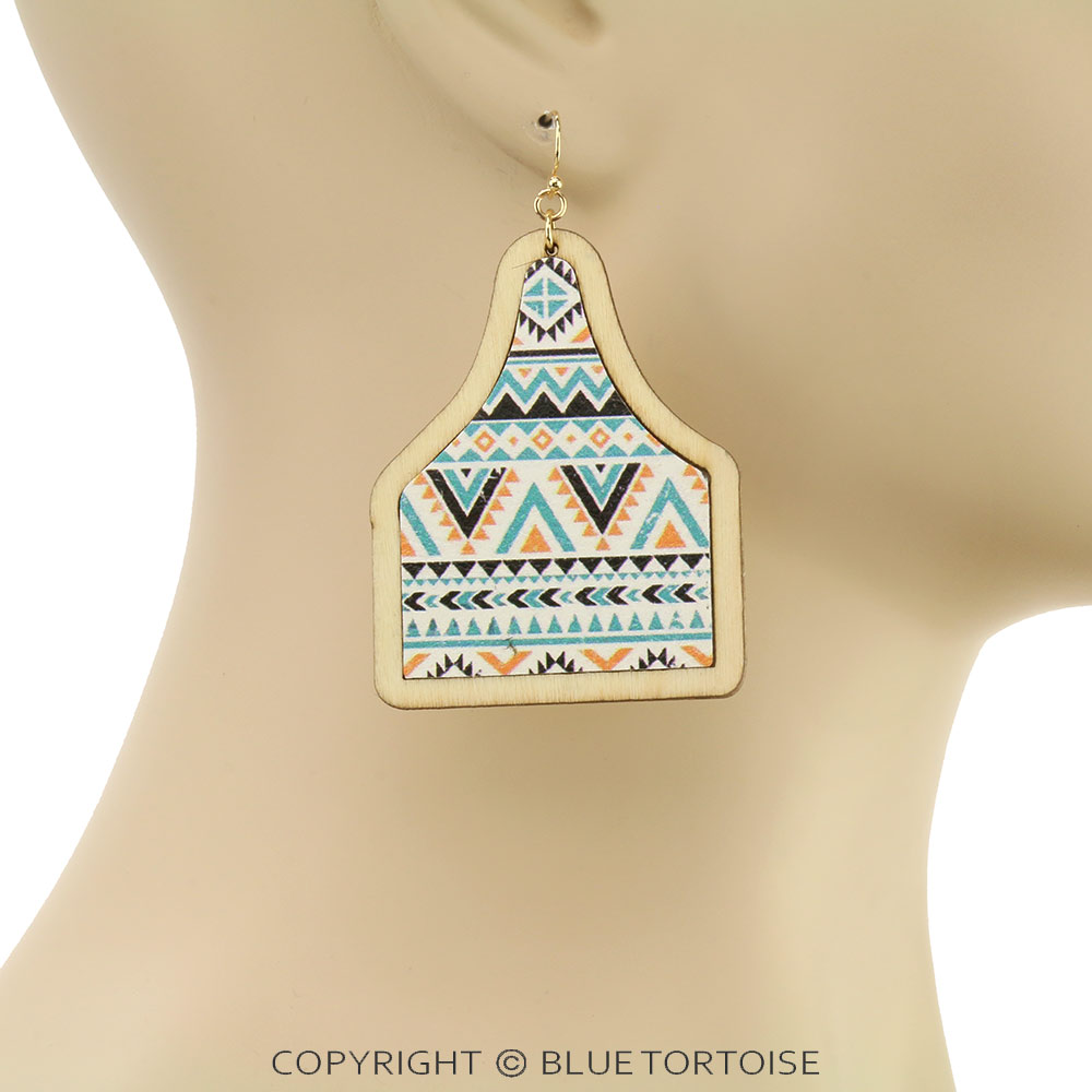 Western Style Wood Dangle Earrings - Image 2