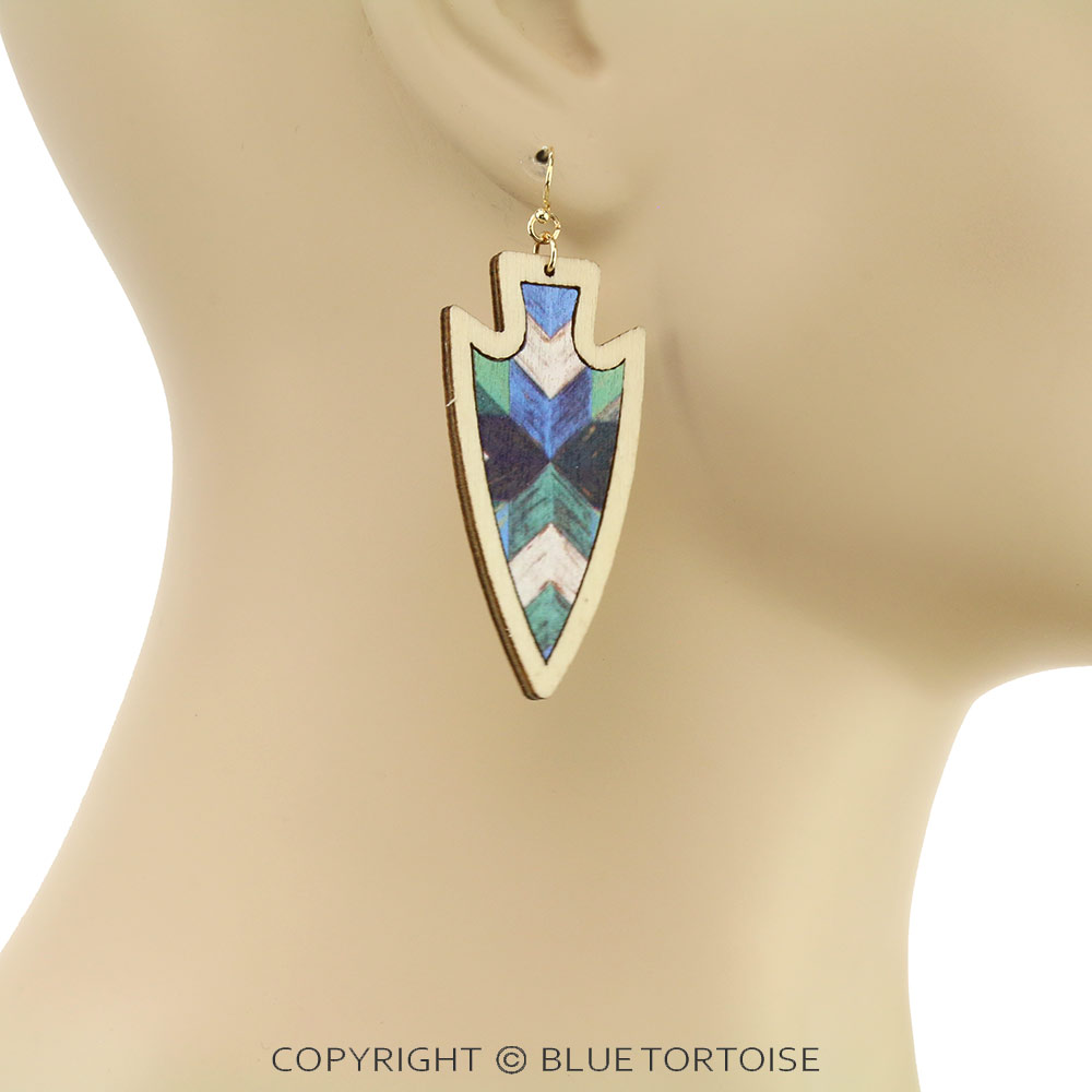 Wood Arrowhead Dangle Earrings - Image 2