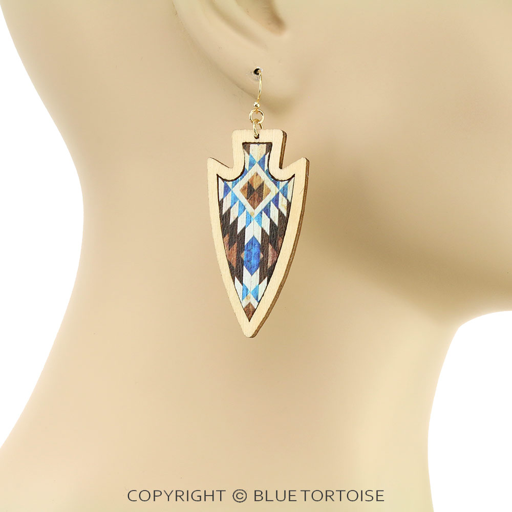 Wood Arrowhead Dangle Earrings - Image 2
