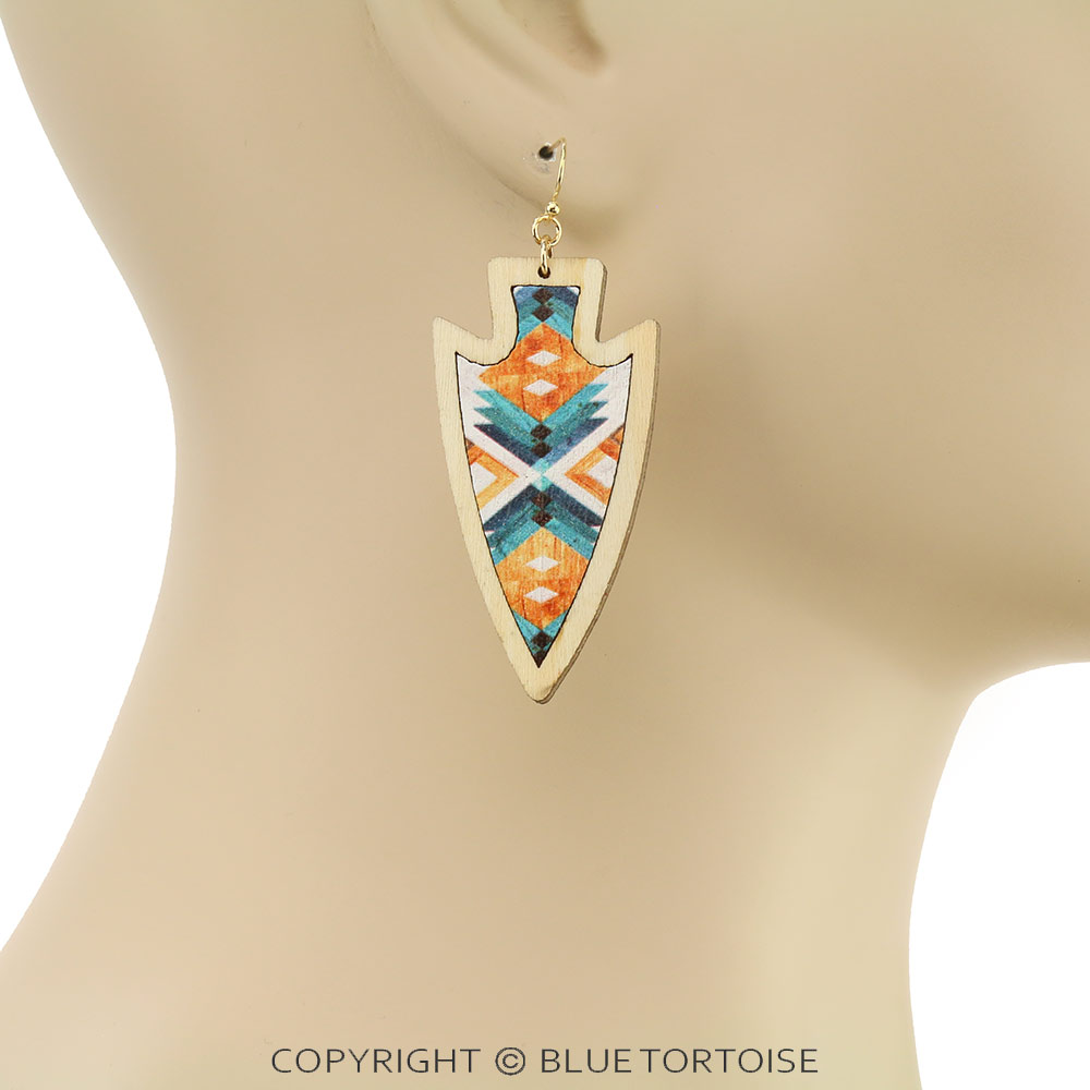 Wood Arrowhead Dangle Earrings - Image 2