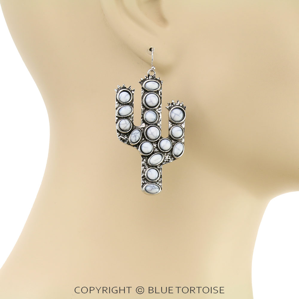 Western Cactus Stone Dangle Earrings - Image 2