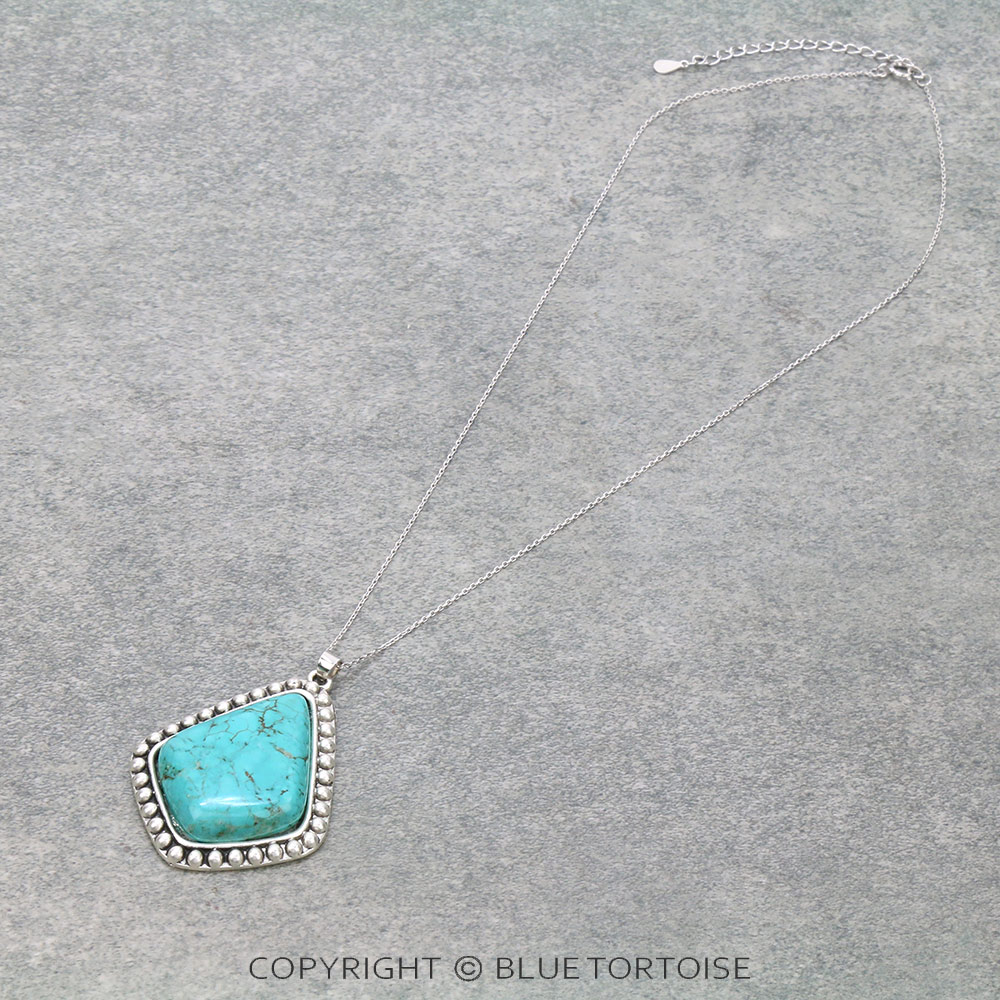 Sterling Silver Chain Necklace with Natural Stone Pendant