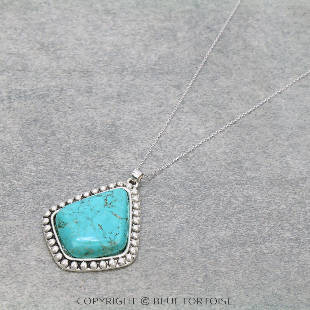 Sterling Silver Chain Necklace with Natural Stone Pendant - Image 3