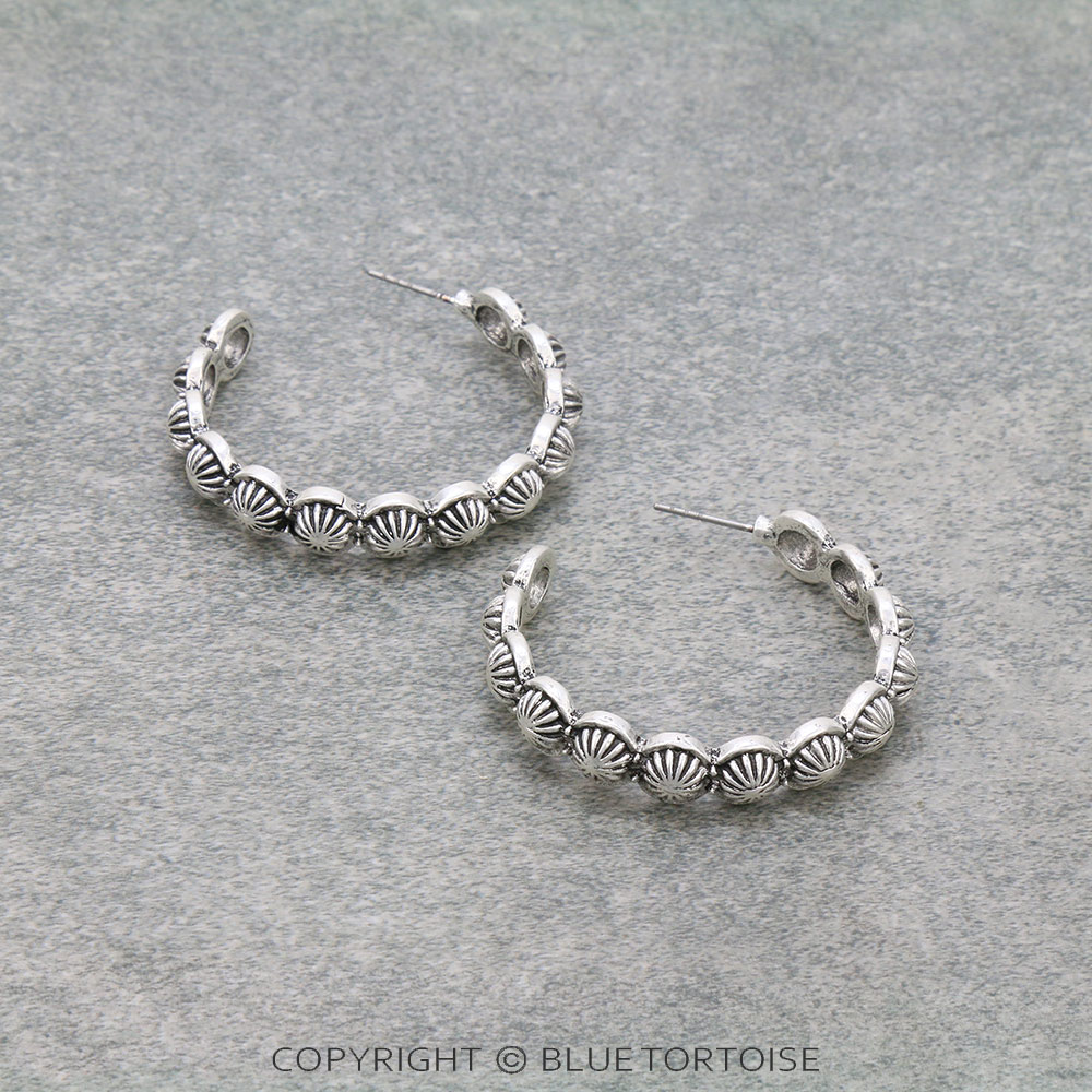 1.6" Long, Concho Hoop Post Earrings