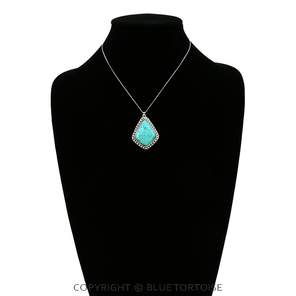 Sterling Silver Chain Necklace with Natural Stone Pendant - Image 2
