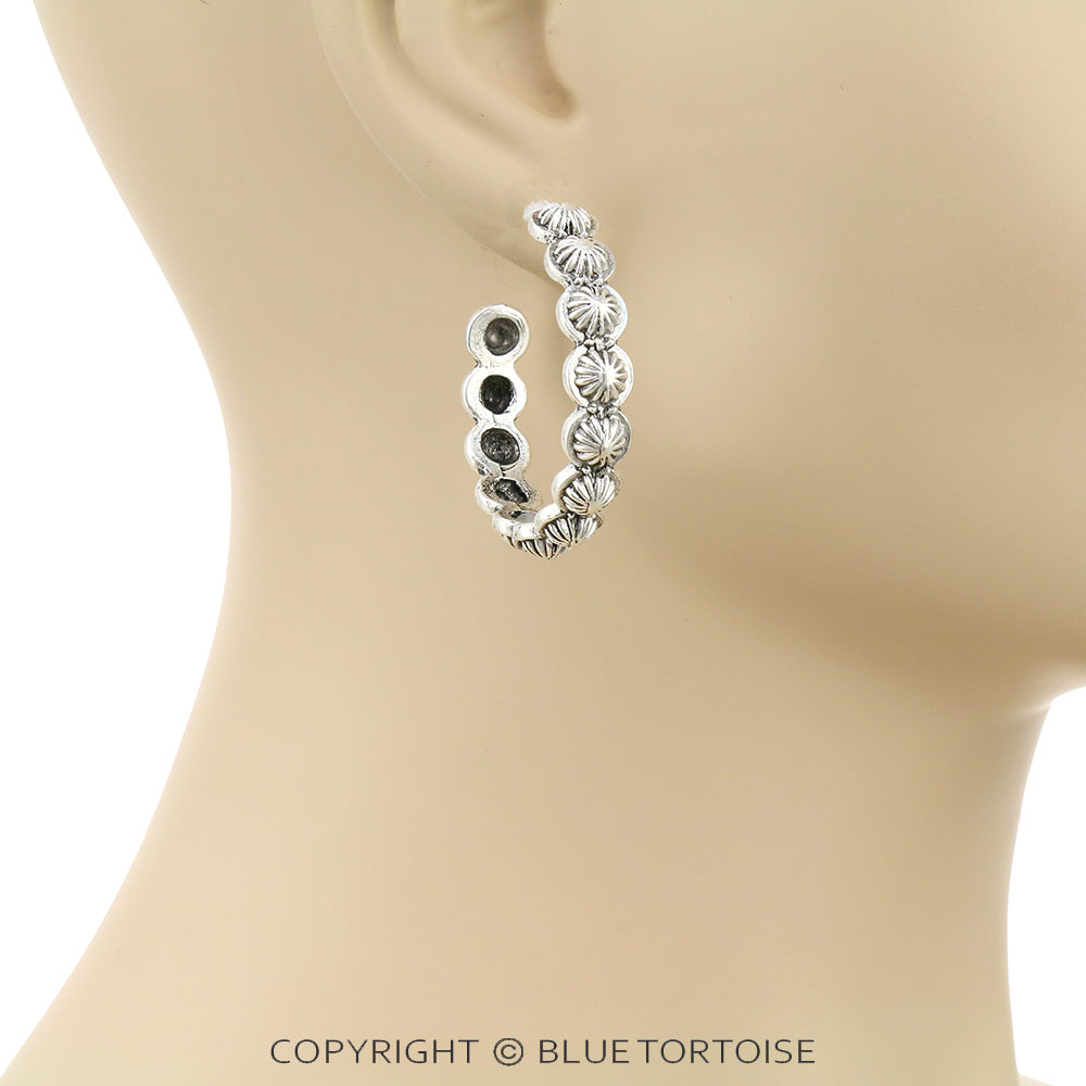 1.6" Long, Concho Hoop Post Earrings - Image 2