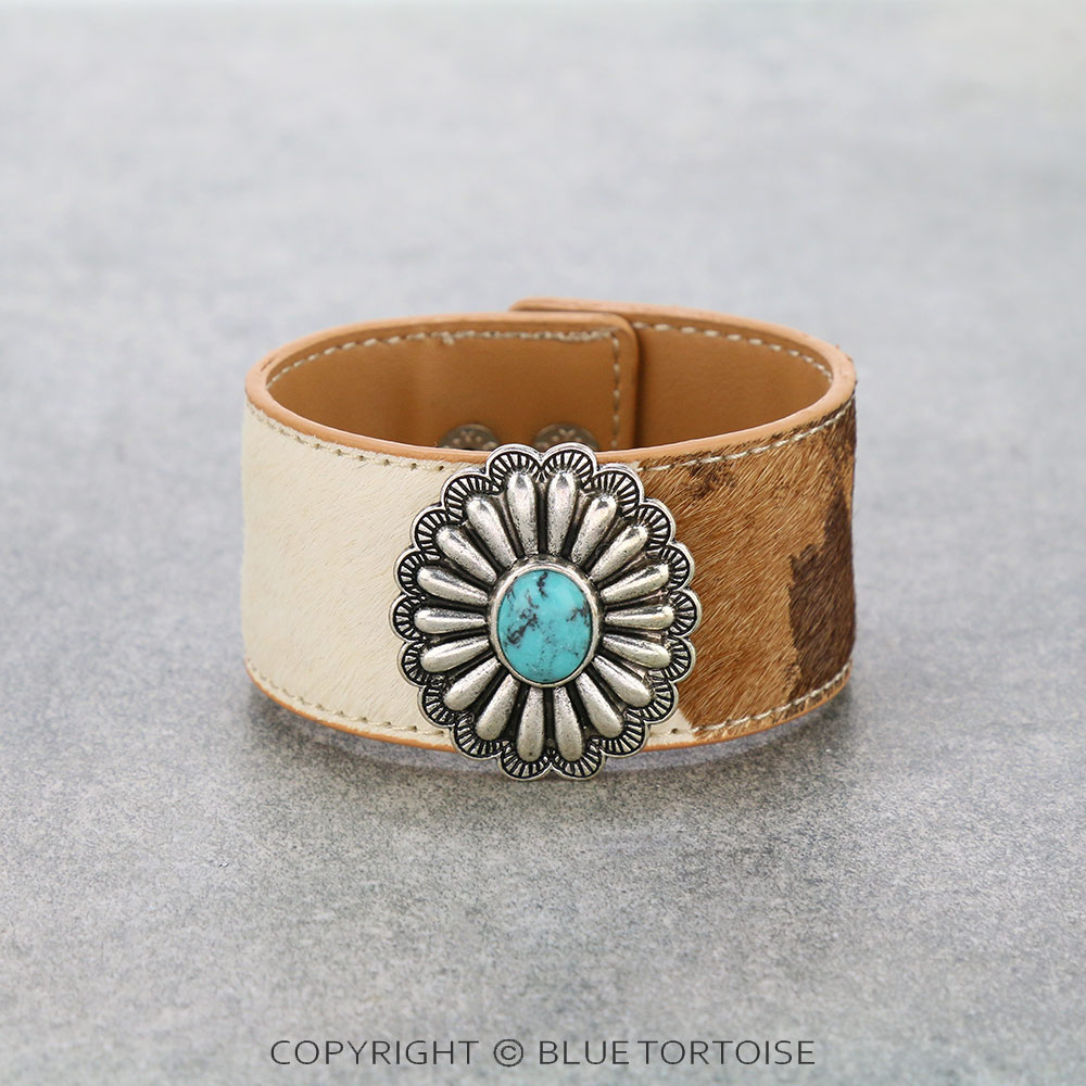 Cowhide Leather Concho Bracelet