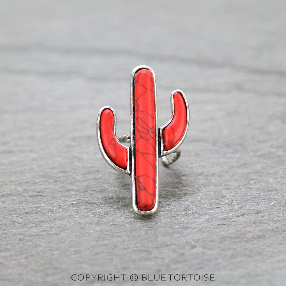 Western Cactus Stone Adjustable Ring