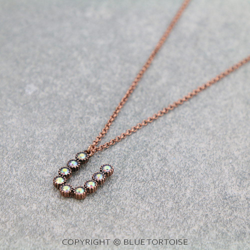 Initial “U” Glass Stone Pendant Necklace
