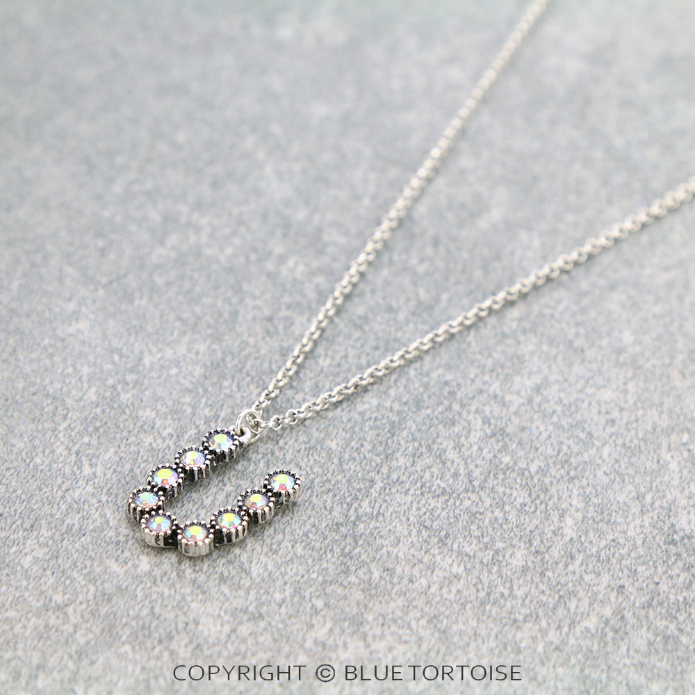 Initial “U” Glass Stone Pendant Necklace