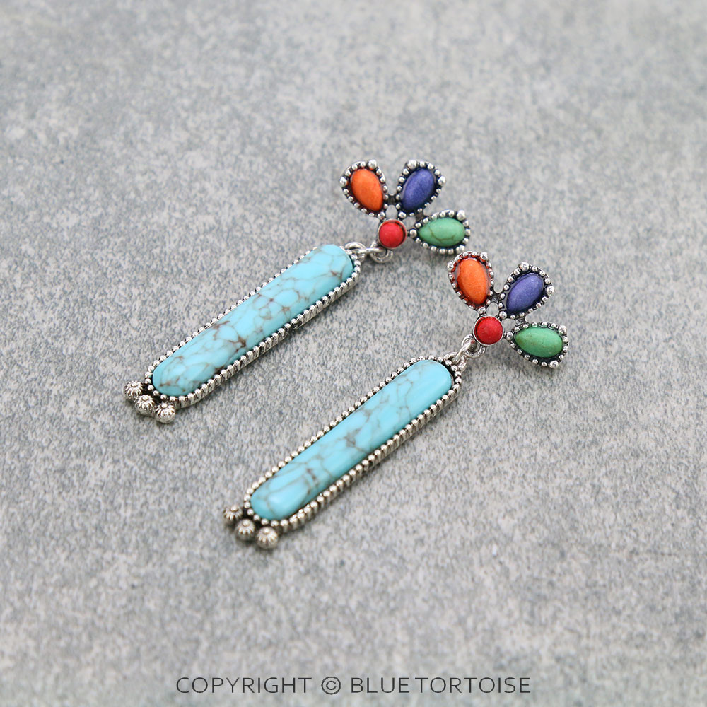Western Hand Craft Stone Bar Stud Earrings