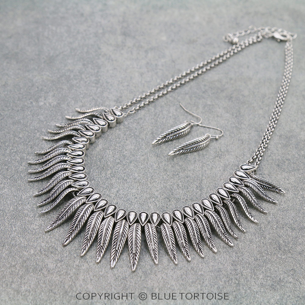 Western Feather Statement Necklace Set