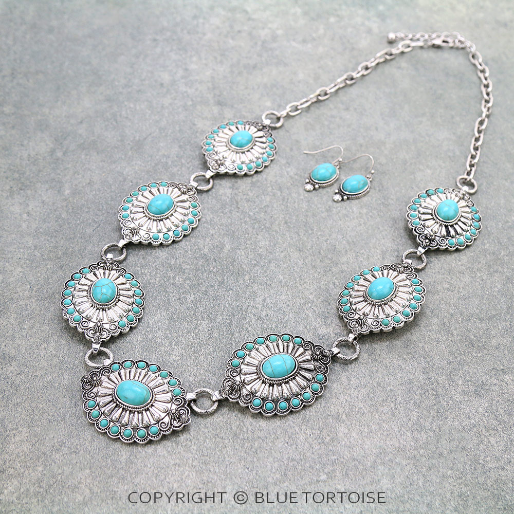 Western Concho Statement Necklace Set
