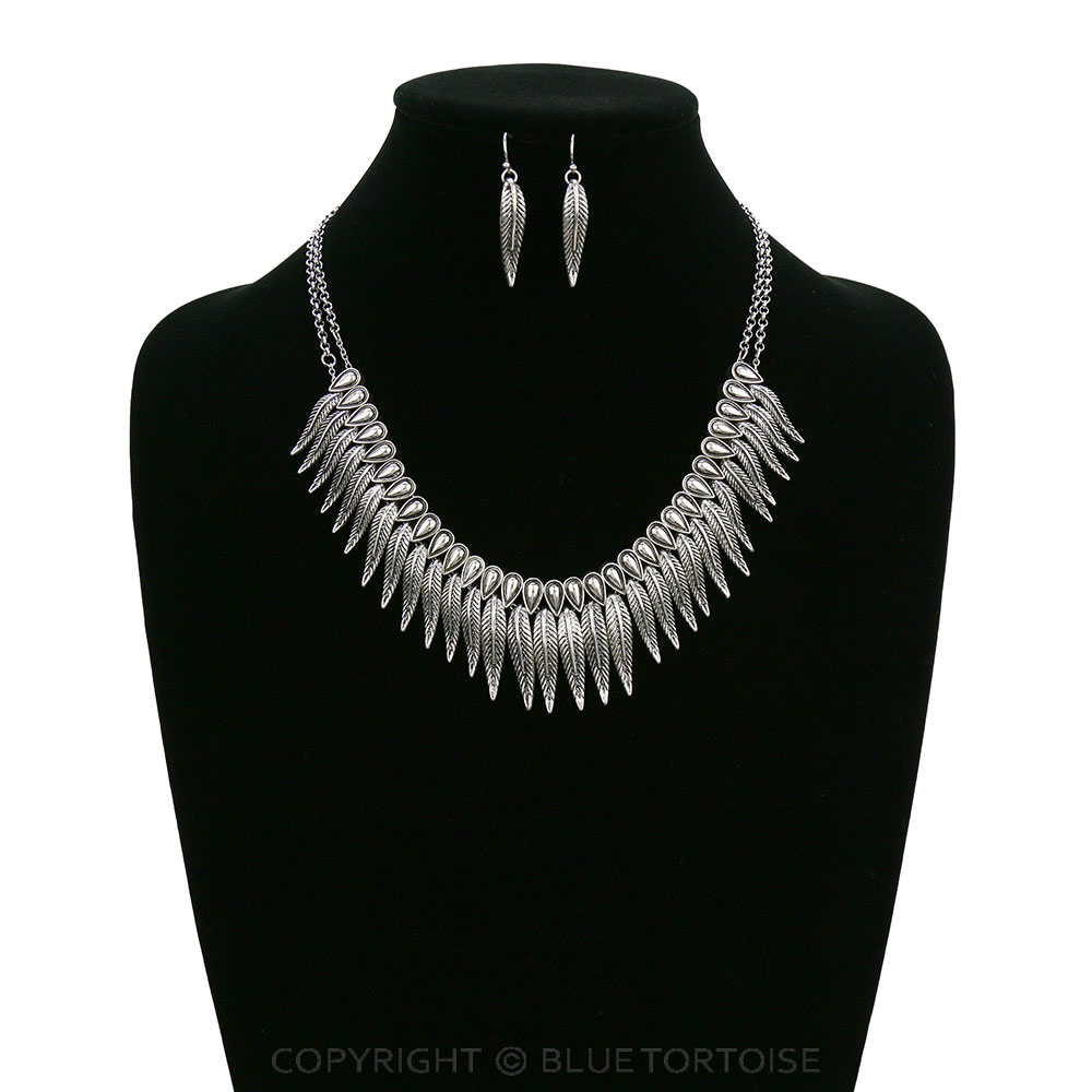 Western Feather Statement Necklace Set - Image 2
