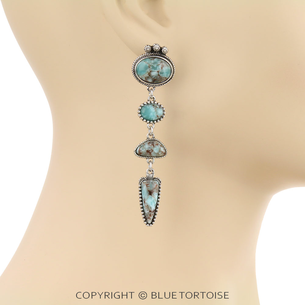 Western Hand Craft Stone Stud Earrings - Image 2