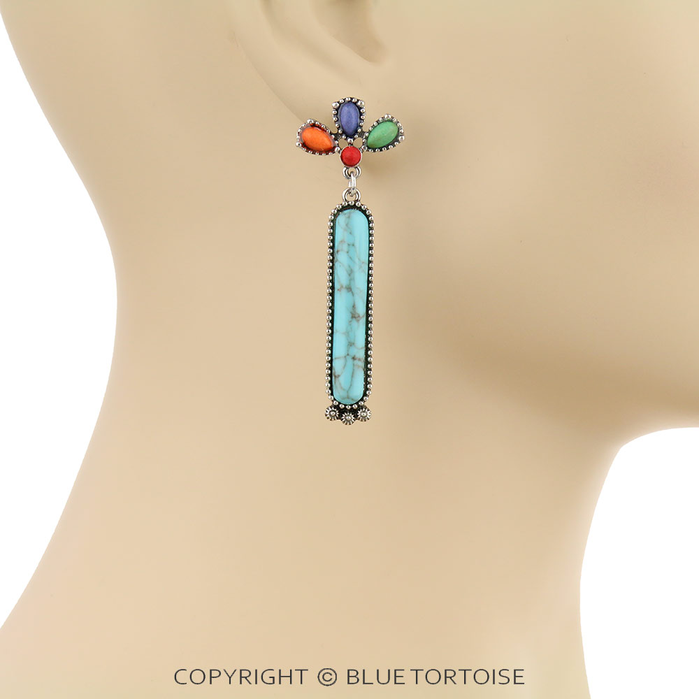 Western Hand Craft Stone Bar Stud Earrings - Image 2