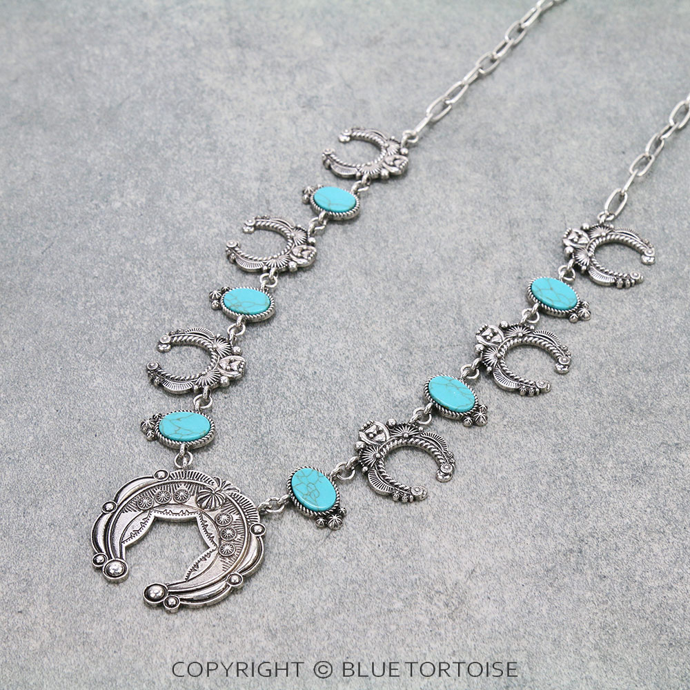 Handmade Stone Squash Blossom Necklace