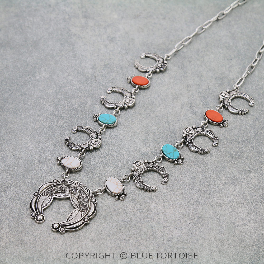 Handmade Stone Squash Blossom Necklace