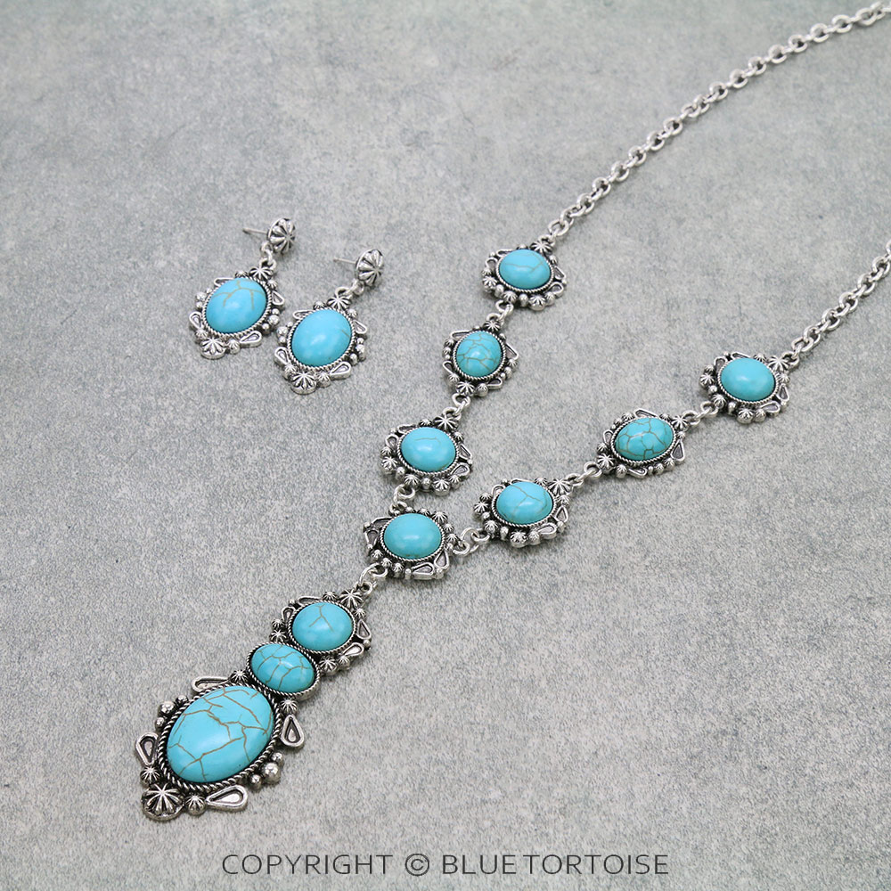 Western Texture Oval Stone Necklace Set