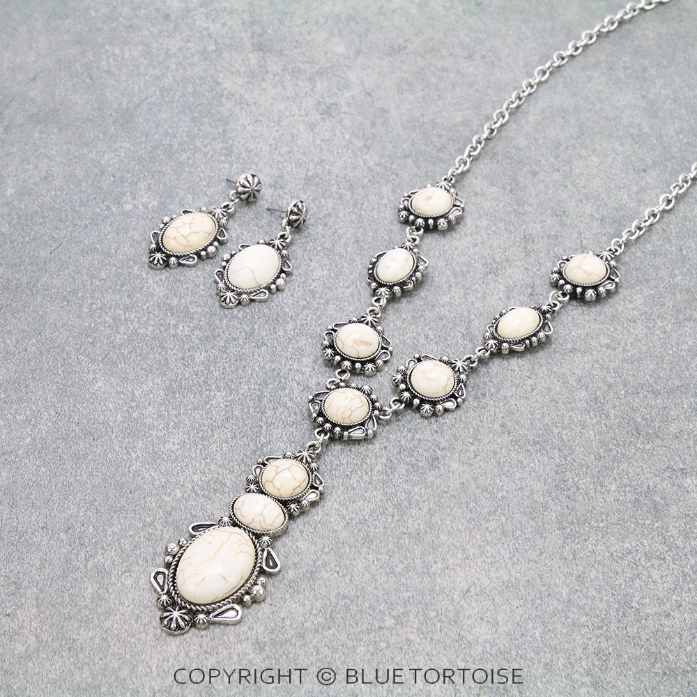 Western Texture Oval Stone Necklace Set