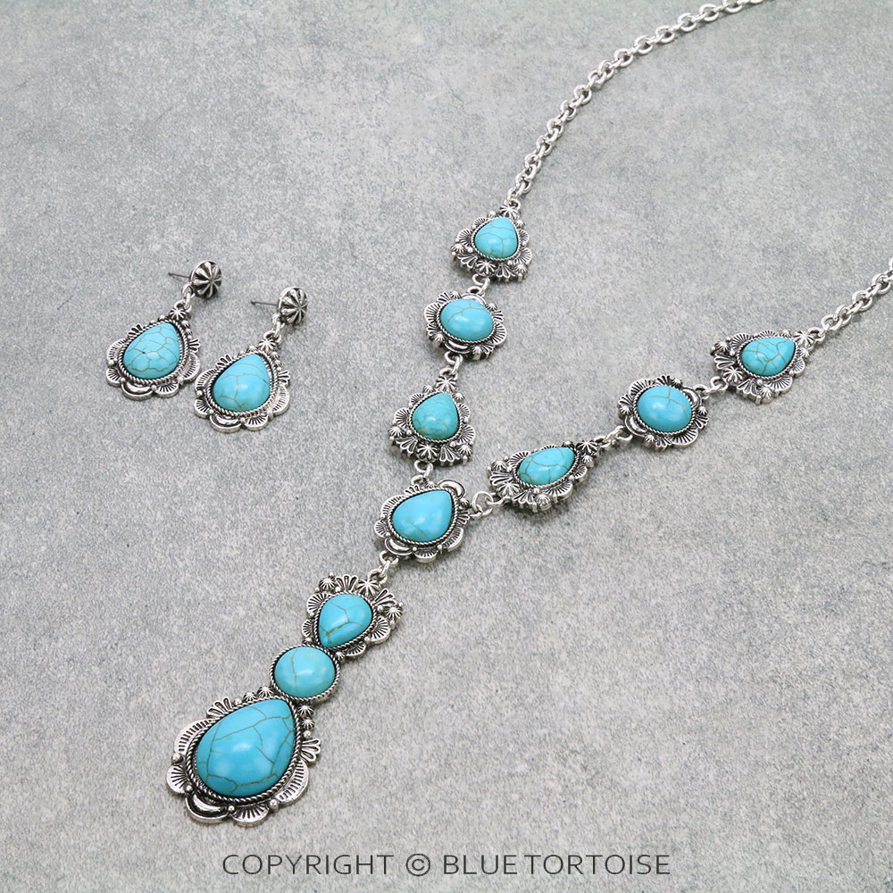 Western Texture Teardrop Stone Necklace Set