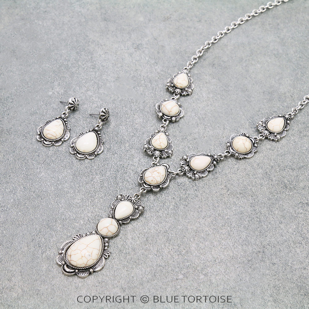 Western Texture Teardrop Stone Necklace Set