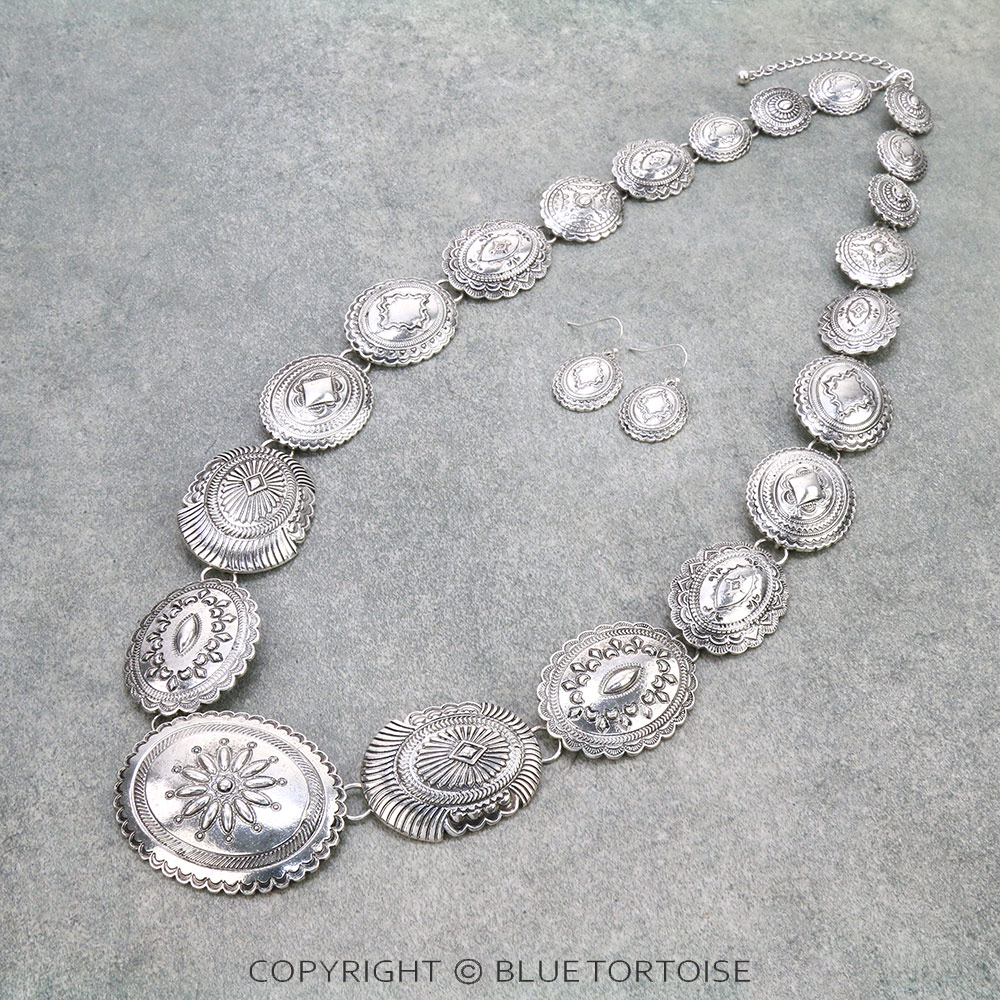 Western Metal Concho Necklace Set
