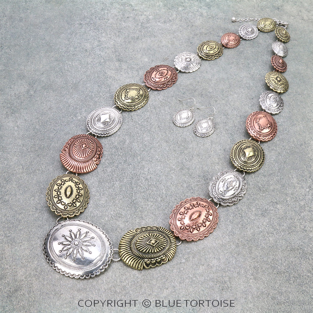 Western Metal Concho Necklace Set