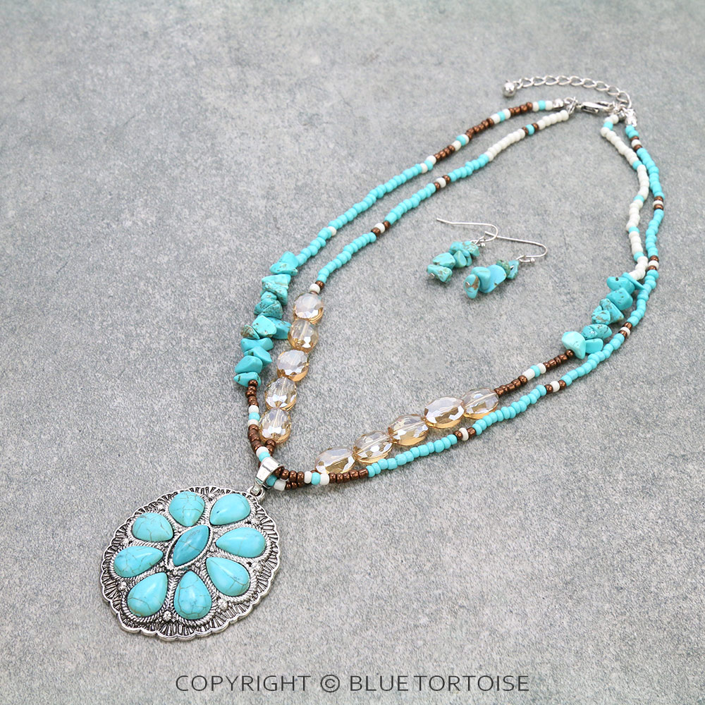 Western Concho Multi Bead Necklace Set