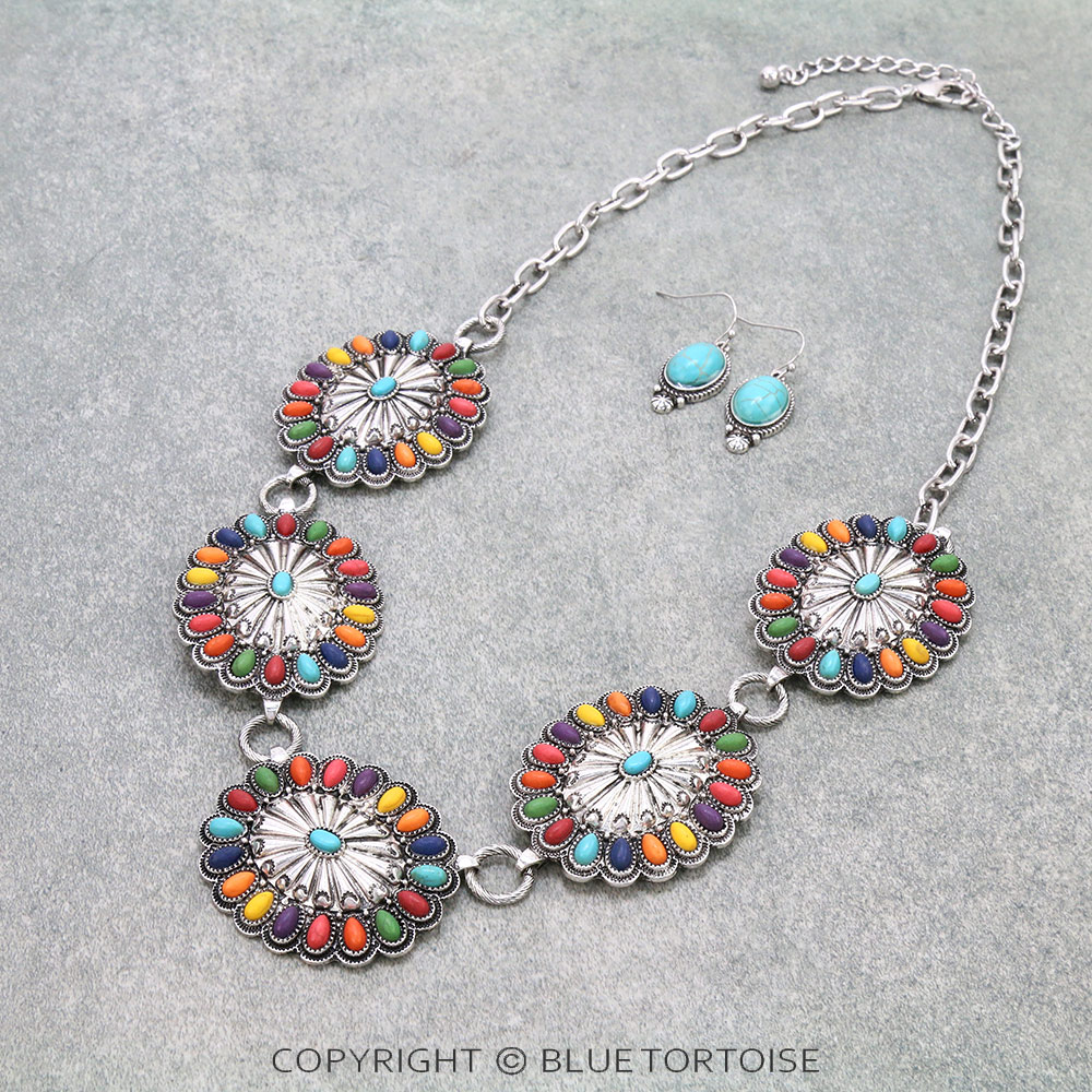Western Concho Statement Necklace Set