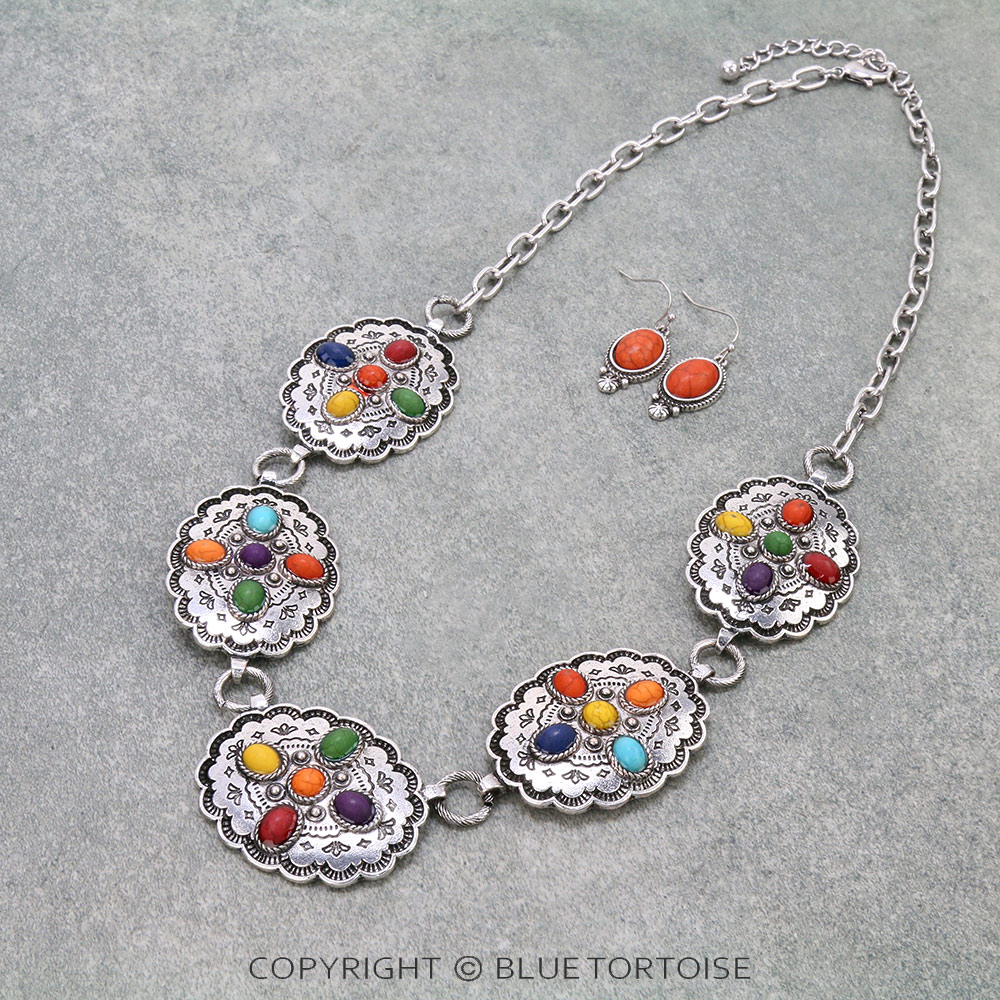 Western Concho Statement Necklace Set
