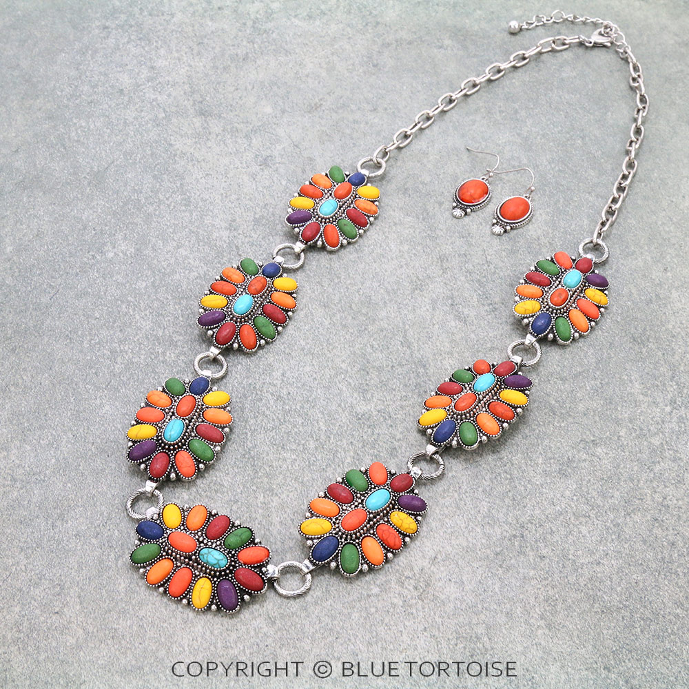 Western Concho Statement Necklace Set
