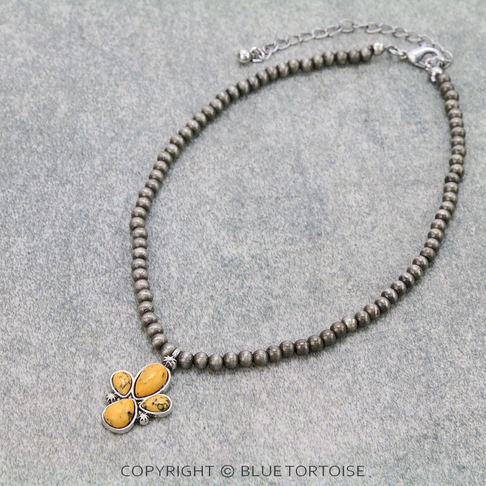 4mm Bead with Stone Pendant Choker