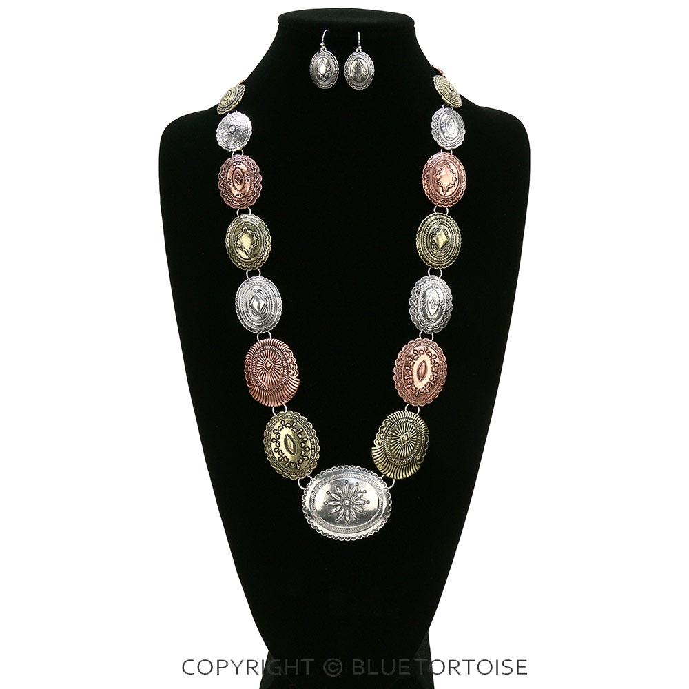 Western Metal Concho Necklace Set - Image 2