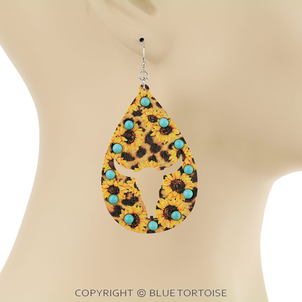 Longhorn Cutout Wood Dangle Earrings - Image 2