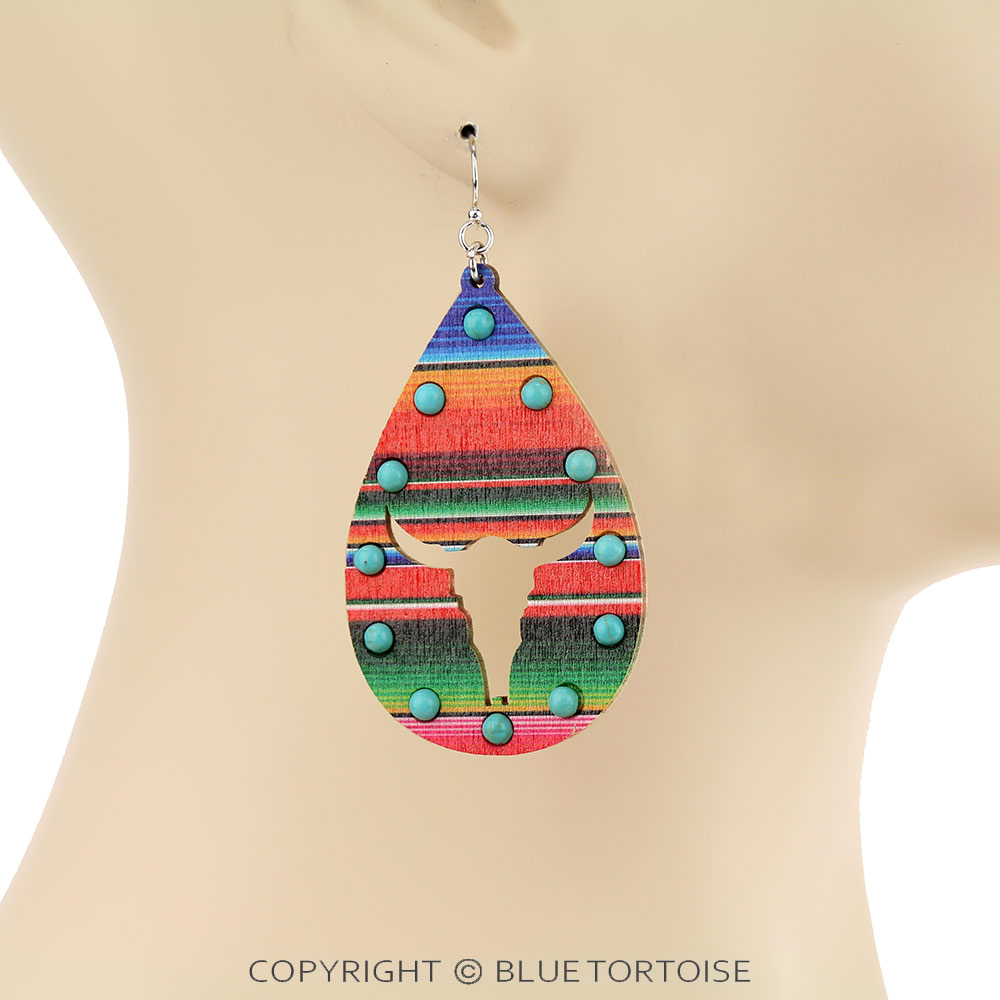Longhorn Cutout Wood Dangle Earrings - Image 2