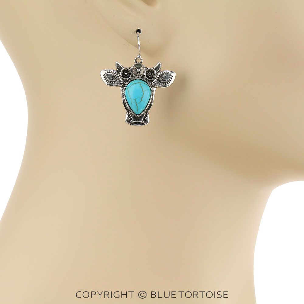 Western Longhorn Stone Dangle Earrings - Image 2