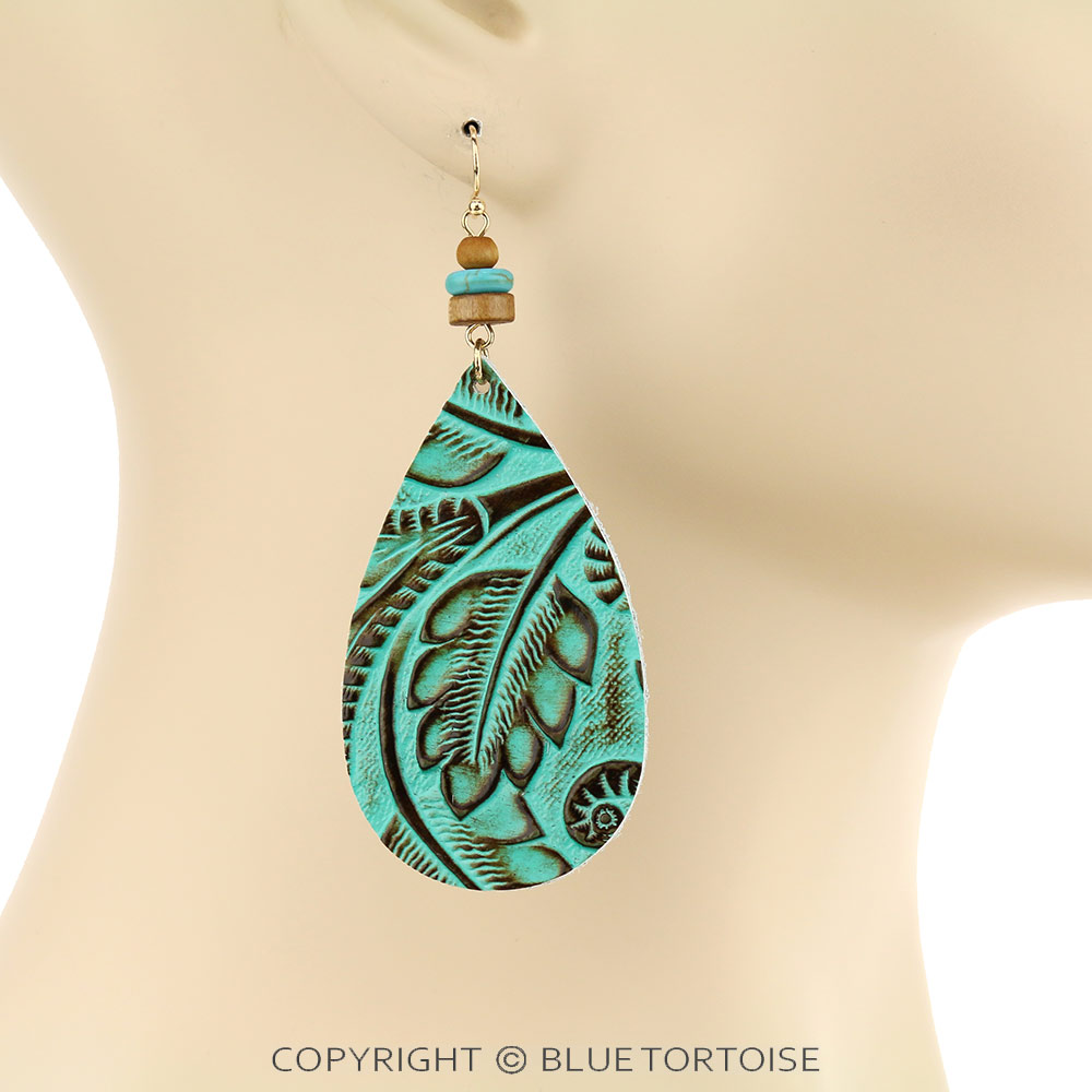 Western Style Teardrop Leather Dangle Earrings - Image 2