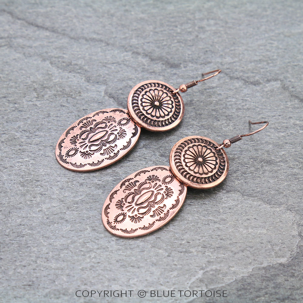 Western Oval Concho Overlapped Dangle Earrings