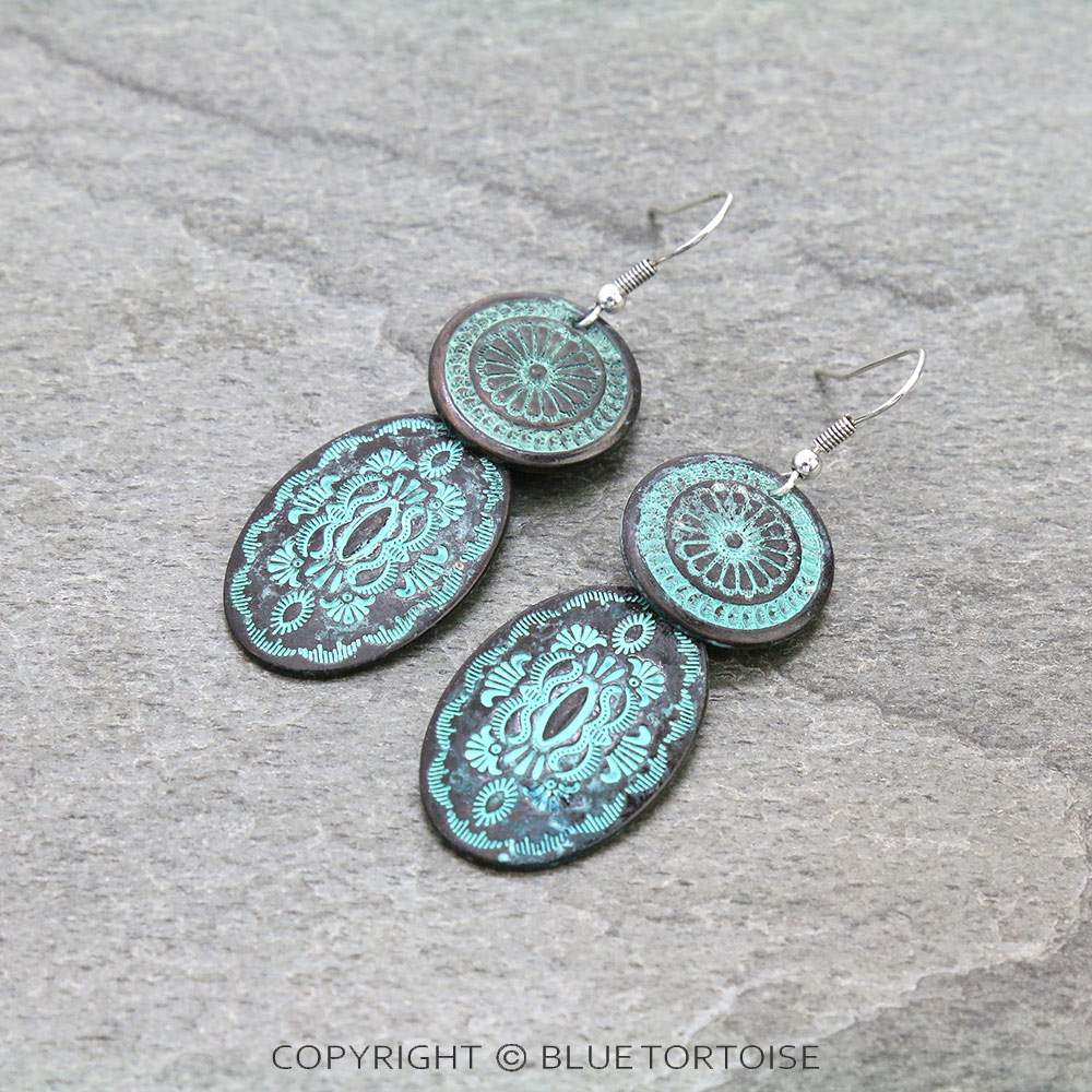 Western Oval Concho Overlapped Dangle Earrings