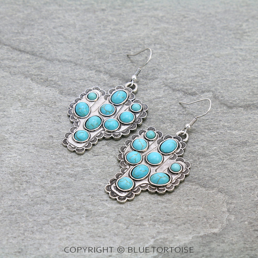 Western Cactus Stone Dangle Earrings