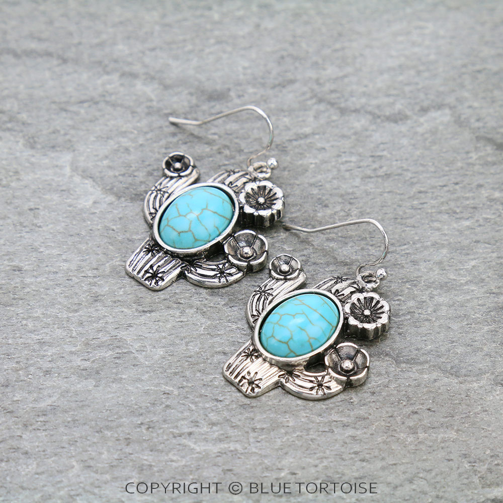 Western Cactus Stone Dangle Earrings